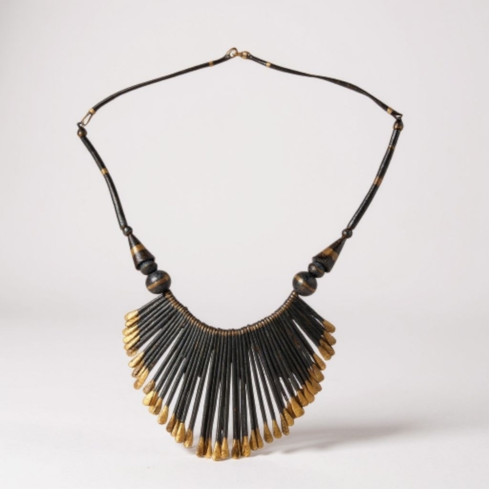TEAL BLUE Gold Tipped Metal Boho Necklace Hippie Statement Tribal